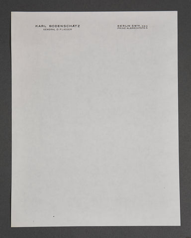 German WWII Official Letterhead from Karl Bodenschatz