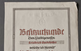 Third Reich 10 Year NSDAP Long Service Document, Large Format Type