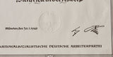 Third Reich 10 Year NSDAP Long Service Document, Large Format Type