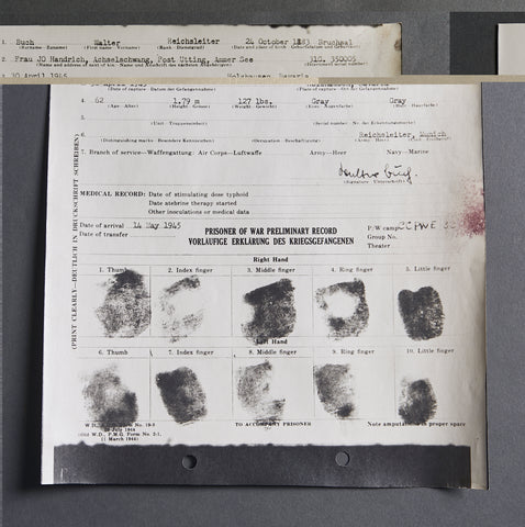 German WWII Preliminary Record for POW Report