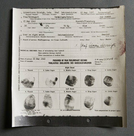 German WWII Preliminary Record for POW Report for Lutz Graf Schwerin von Krosigk