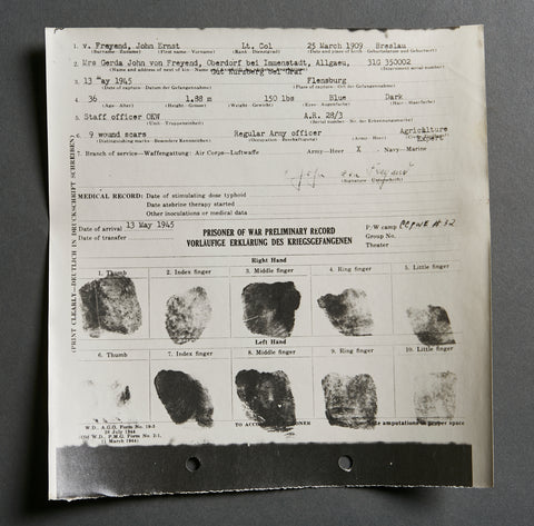 German WWII Preliminary Record for POW Report for John Ernst von Freyend