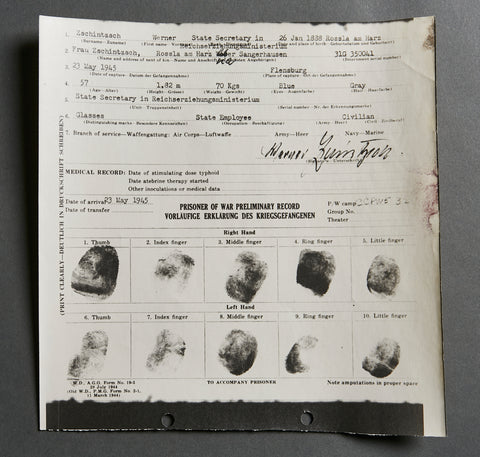 German WWII Preliminary Record for POW Report for Werner Zechintzech