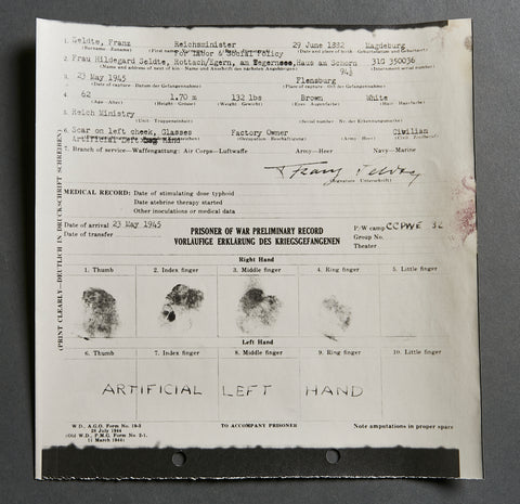 German WWII Preliminary Record for POW Report for Franz Seldte Tobias Wilhelm