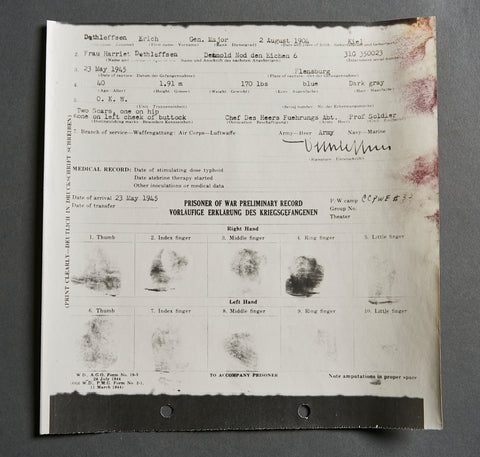 German WWII Preliminary Record for POW Report for Erich Dethleffsen