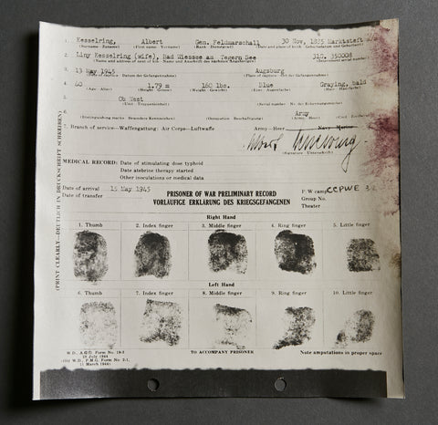 German WWII Preliminary Record for POW Report for Albert Kesselring
