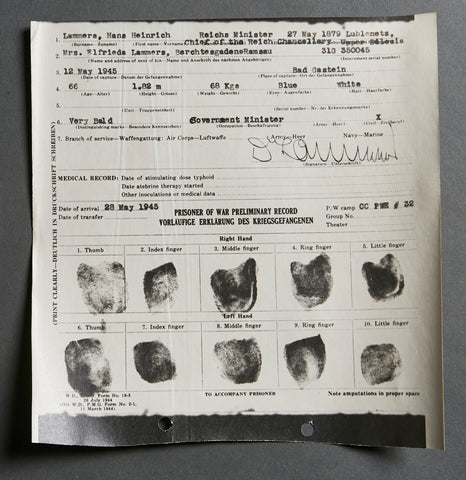 German WWII Preliminary Record for POW Report for Dr. Hans Heinrich Lammers