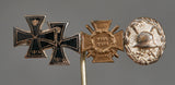 German WWII Two Iron Cross, Hindenburg Cross and Wound Badge Stick Pin