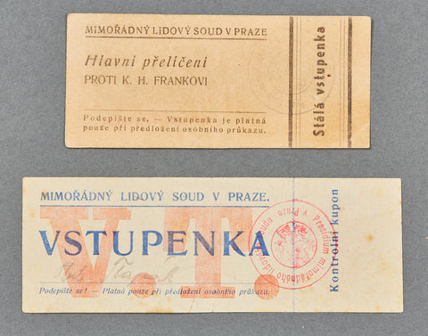 Tickets to the Karl Hermann Frank Trial of 1946